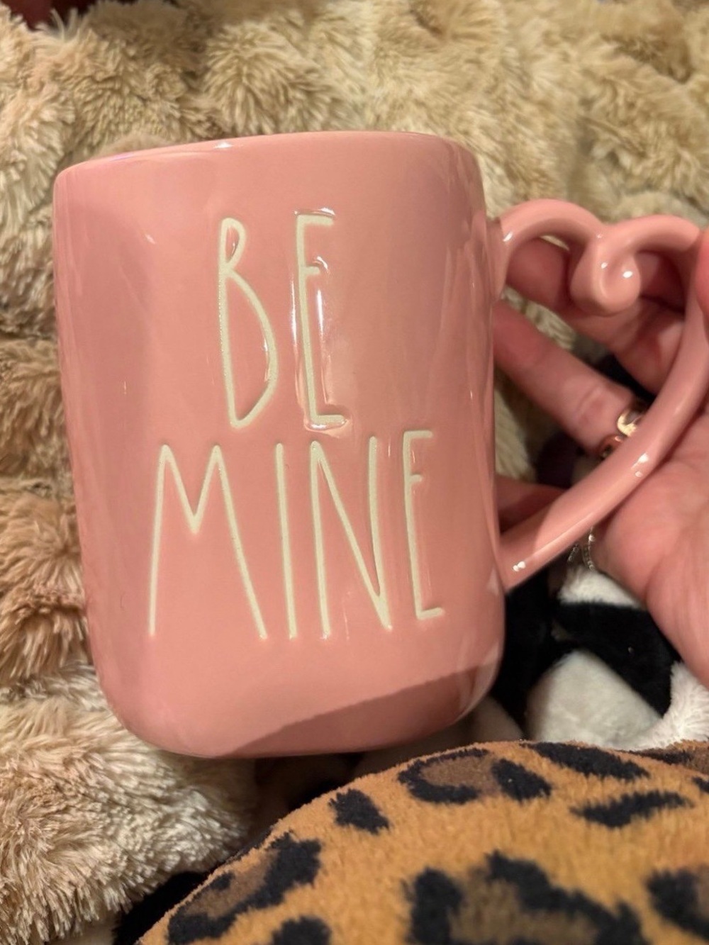 Rae Dunn Pink "Be Mine" Heart Handle Mug